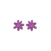Aubergine purple glitter flower stud earrings
